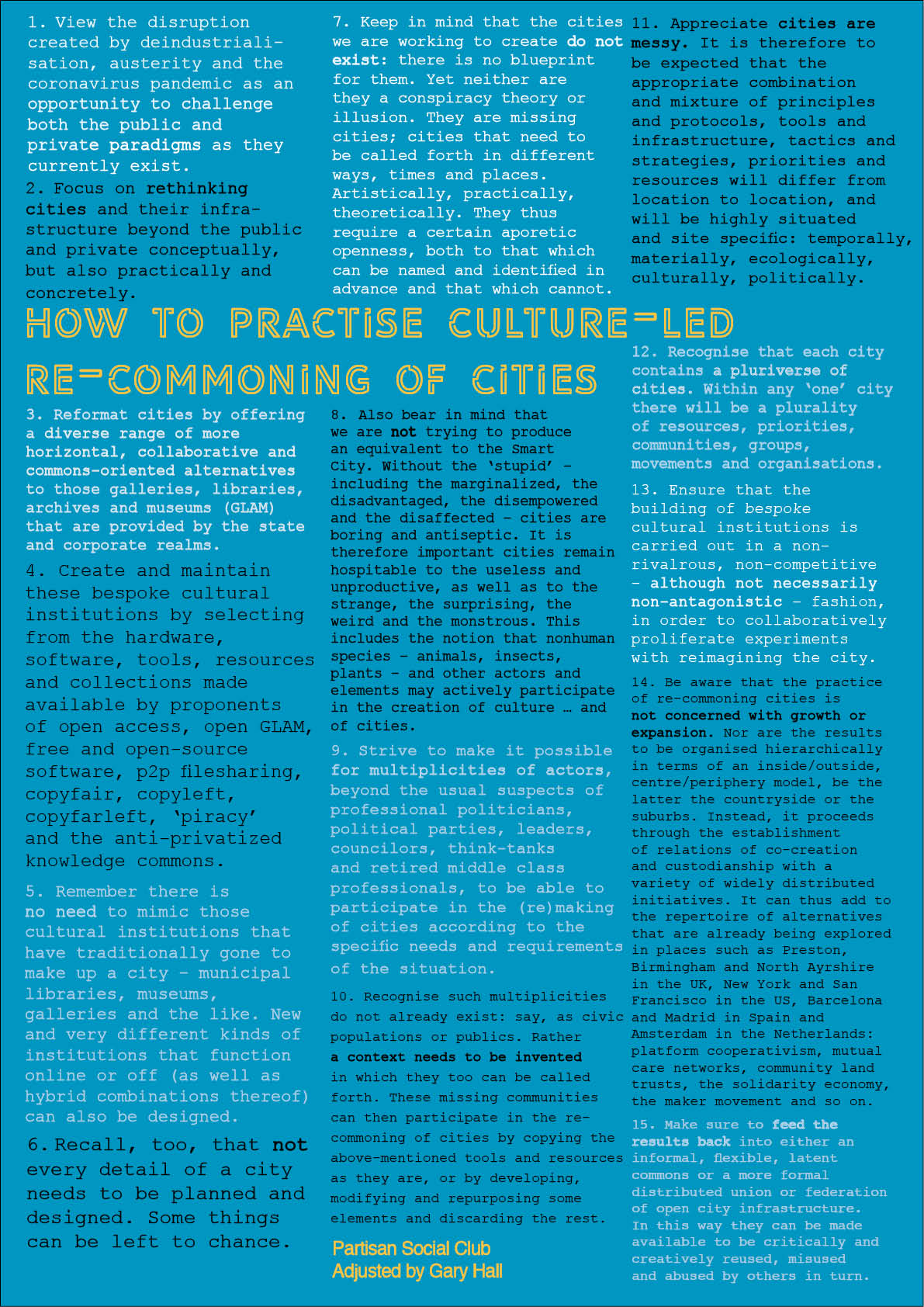 A poster about How to practise culture-led re-commoning of cities